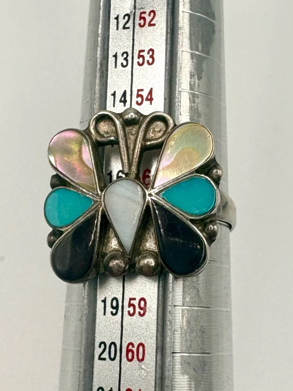 Vintage Sterling Silver Turquoise MOP Onyx Butterfly Ring Size 8